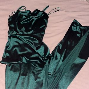 Windsor Long Green Satin Dress